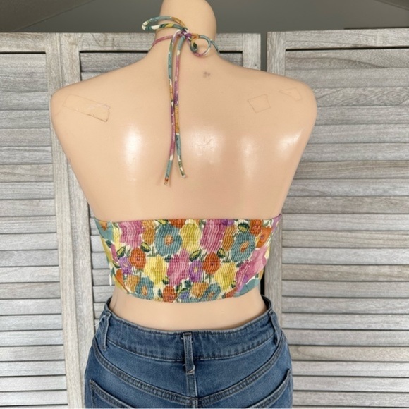 ZARA FLORAL PRINT CROPPED HALTER TOP - Picture 10 of 11